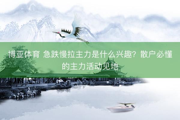 博亚体育 急跌慢拉主力是什么兴趣？散户必懂的主力活动见地