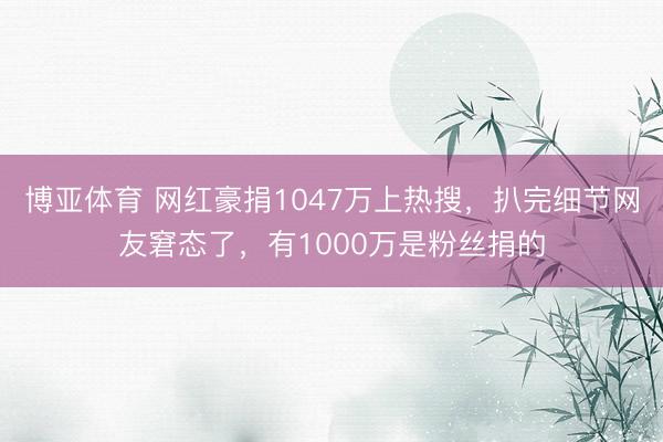 博亚体育 网红豪捐1047万上热搜,扒完细节网友窘态了,有1000万是粉丝捐的