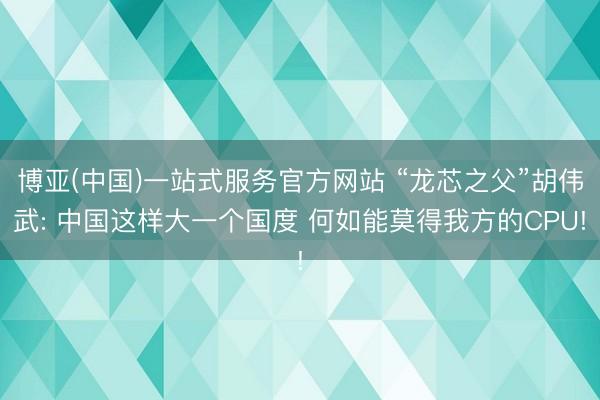 博亚(中国)一站式服务官方网站 “龙芯之父”胡伟武: 中国这样大一个国度 何如能莫得我方的CPU!