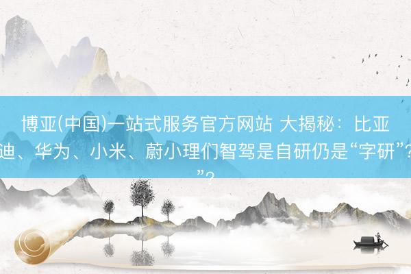 博亚(中国)一站式服务官方网站 大揭秘：比亚迪、华为、小米、蔚小理们智驾是自研仍是“字研”？